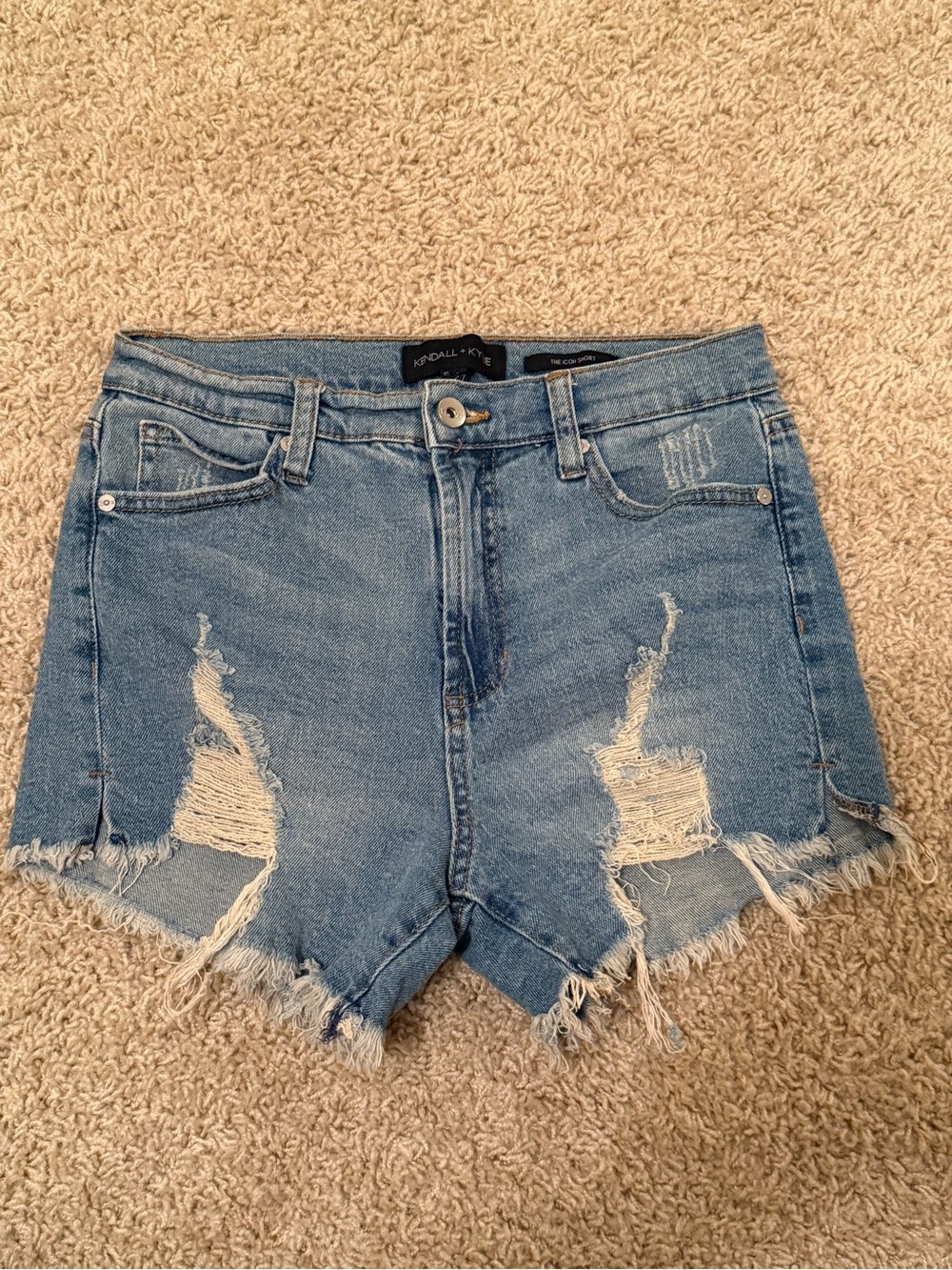 Kendall & Kylie Medium Blue Ripped Denim Cutoff Shorts